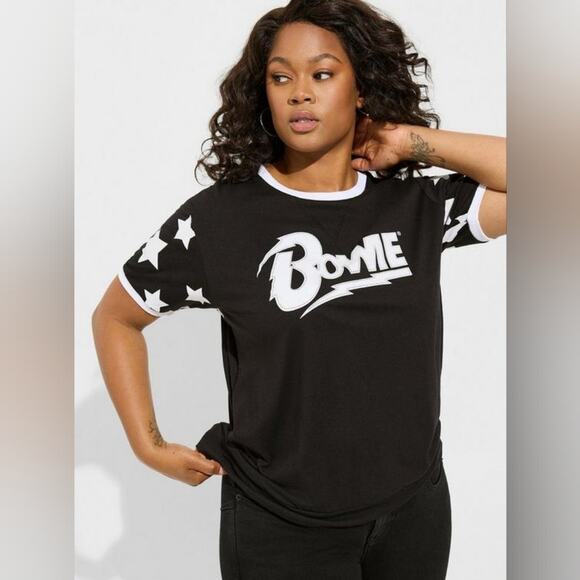 New Torrid 2X David Bowie star print ringer tee, black & white - Picture 4 of 5